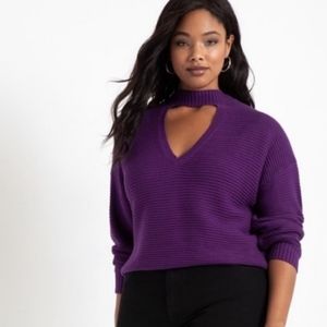 Eloquii Plum Purple V Neck Knit Sweater 26 / 28
